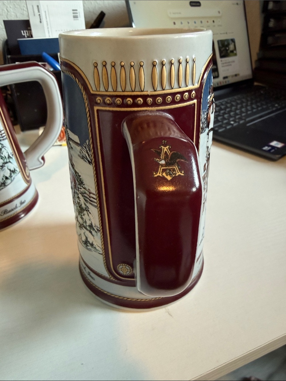 Holiday Clydesdale Ceramic Beer Stein - White and Blue - Picture 4 of 6